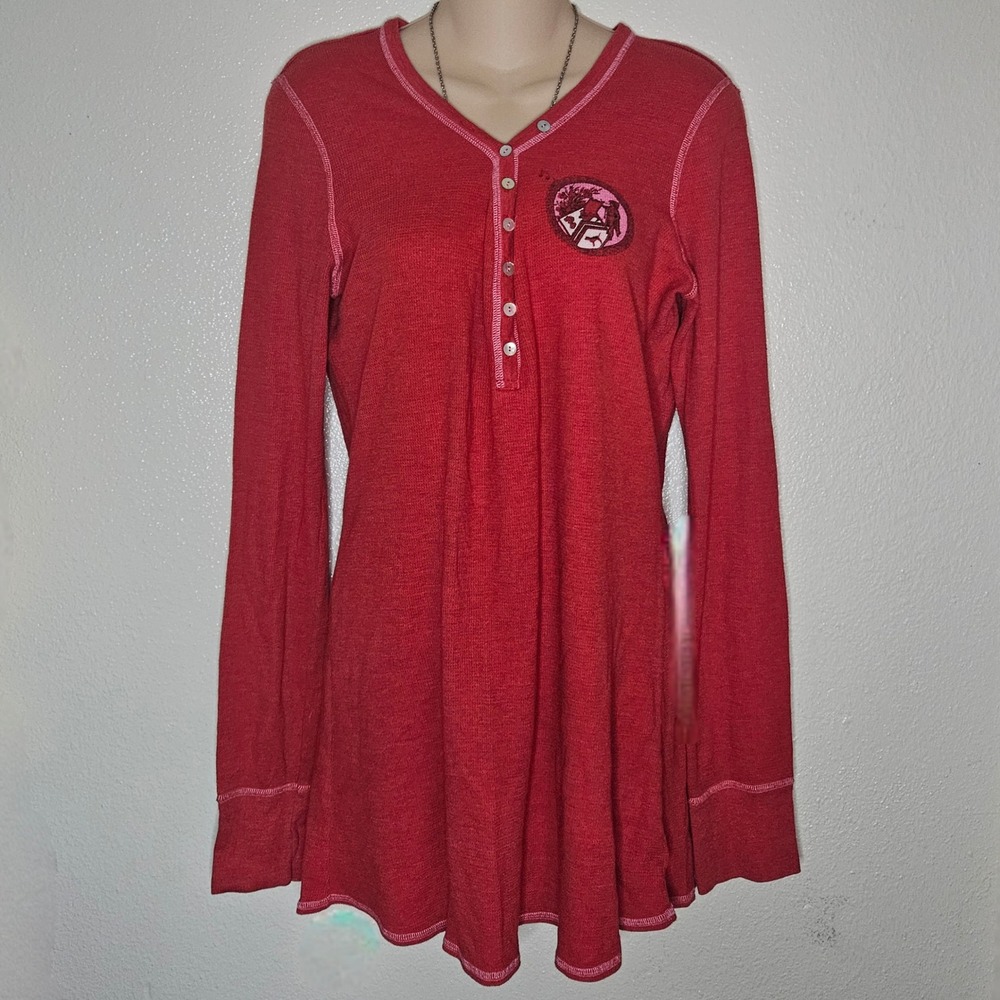 Victorias Secret PINK Red Thermal Henley Long Sleeve - Picture 1 of 6